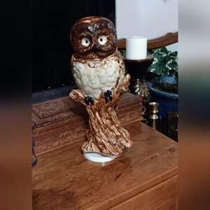 Ceramic Owl on Rotating Stand 11 inches tall